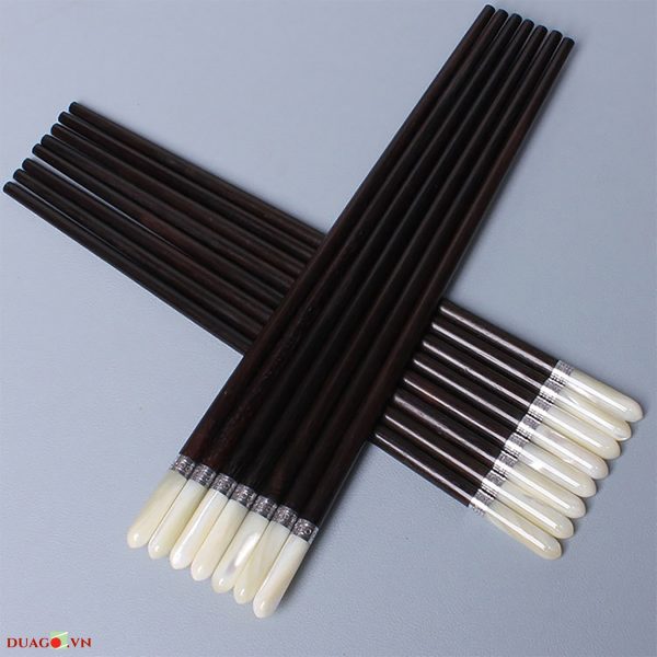 Đũa Gỗ Trắc Đen Gắn Ốc Bọc Bạc Đầu Tròn Cao Cấp #MD290600001