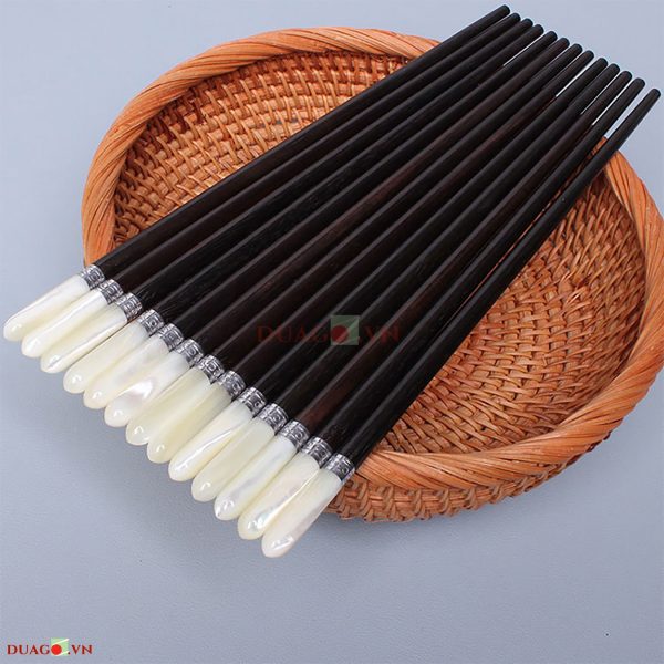 Đũa Gỗ Trắc Đen Gắn Ốc Bọc Bạc Đầu Tròn Cao Cấp #MD290600007