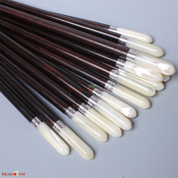 Đũa Gỗ Trắc Đen Gắn Ốc Bọc Bạc Đầu Tròn Cao Cấp #MD290600008