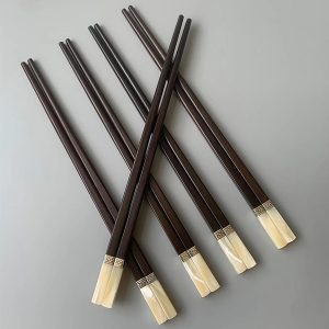 Đũa Gỗ Trắc Đen Gắn Ốc Bọc Bạc Đầu Vuông Cao Cấp #MD2902